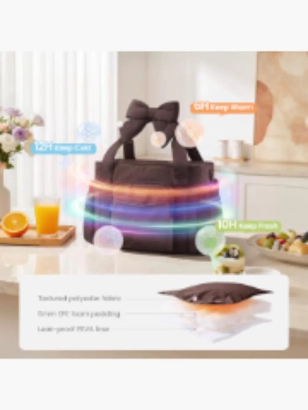 Insulated Lunch Tote Bag with Detachable Bow, Leakproof Cooler for Work,